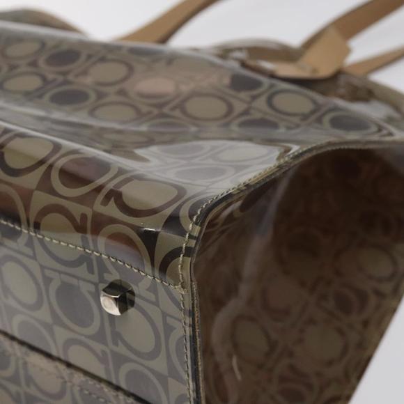 Salvatore Ferragamo Gancini Tote Bag Vinyl Brown Silver Auth BA2989